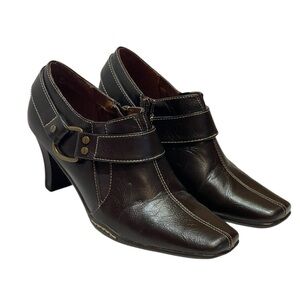 AEROSOLES MOTO BROWN ZIP UP SQUARE WITCHY TOE SHOOTIES SZ 8 MED EUC